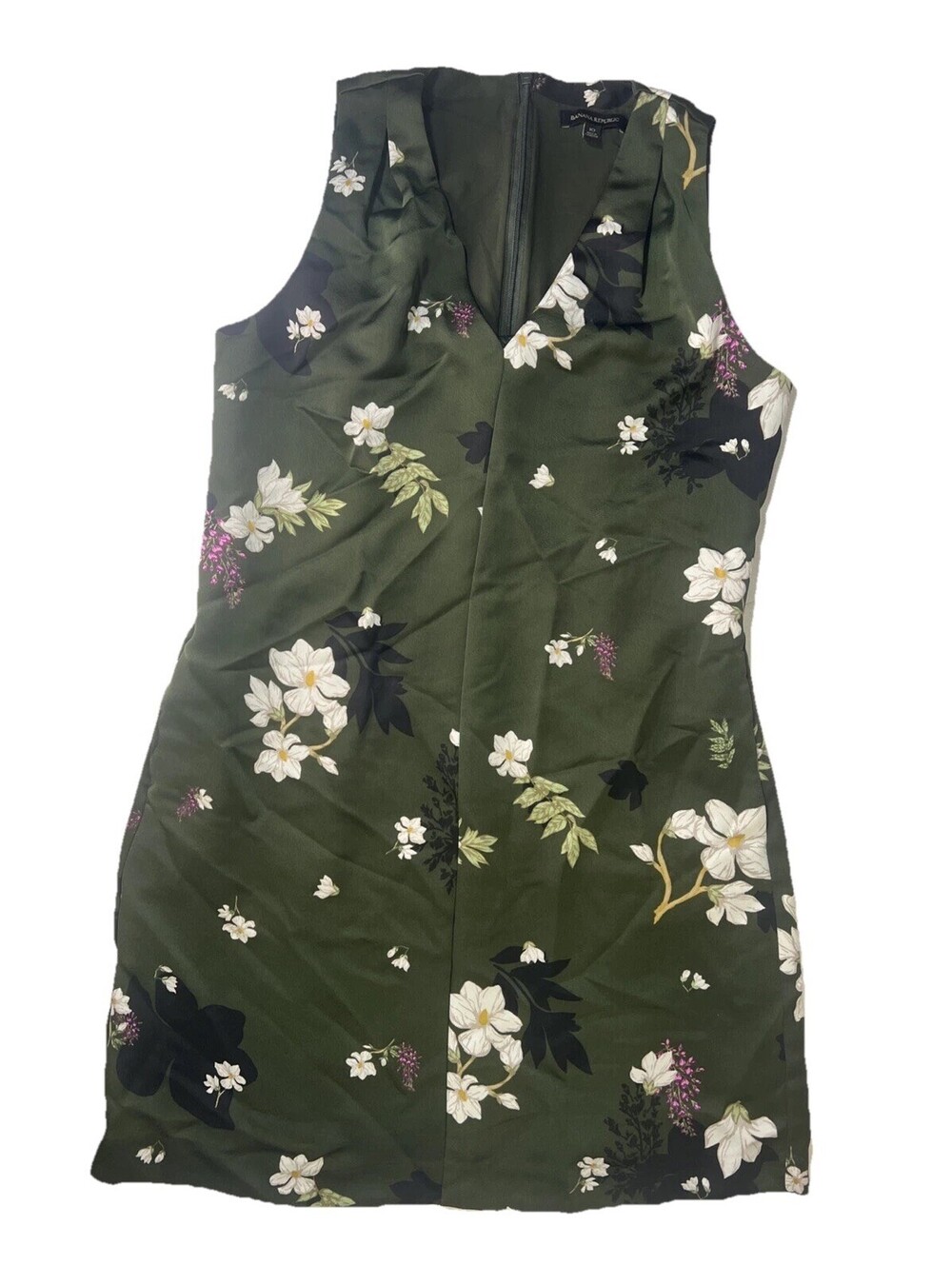 Banana Republic Women's Forest Green Floral Asymmetrical Summer Dress Size 10